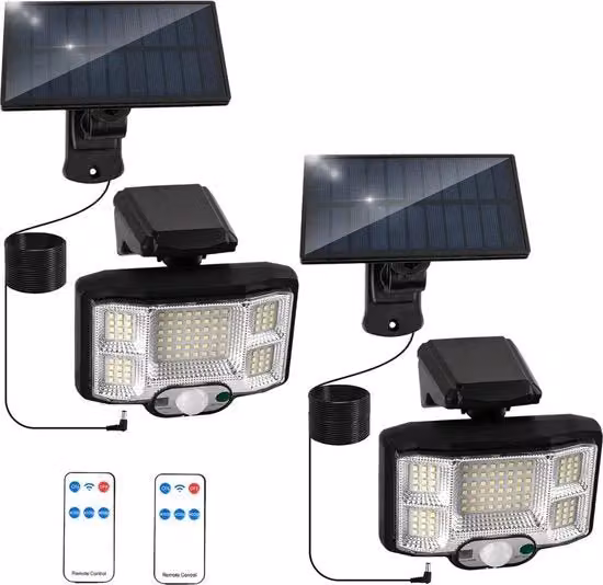 Illuminazione Esterna Solare - "Lampade Solari Intelligente a Doppio: Illuminazione Esterna Potente con Sensore di Movimento, 270 Gradi di Regolazione dell'Angolo, 96 LED, IP65 - Inclusa Cavo da 5m per Parete, Giardino, Garage e Porta d'ingresso