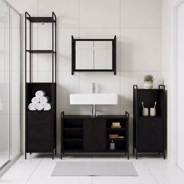 Set di Armadi da Bagno 4 pz Rovere Nero 40 x 36 x 200,5 cm 3444657