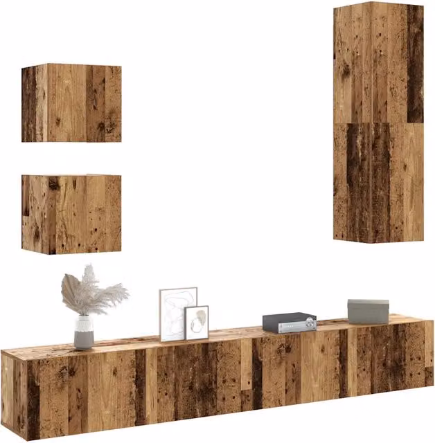 Set Mobile TV 5 pz-Set di 5 Credenza per TV Montato a Parete Legno Antico in Truciolato 824313
