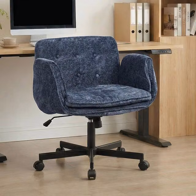 Sedia da Ufficio Girevole MINIMAL con Braccioli Pieghevoli e Ruote, Blu