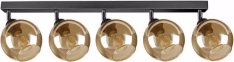 Plafond, lampada da soffitto con 5 paralumi in vetro nei colori nero, trasparente, miele e oro, 5x E27