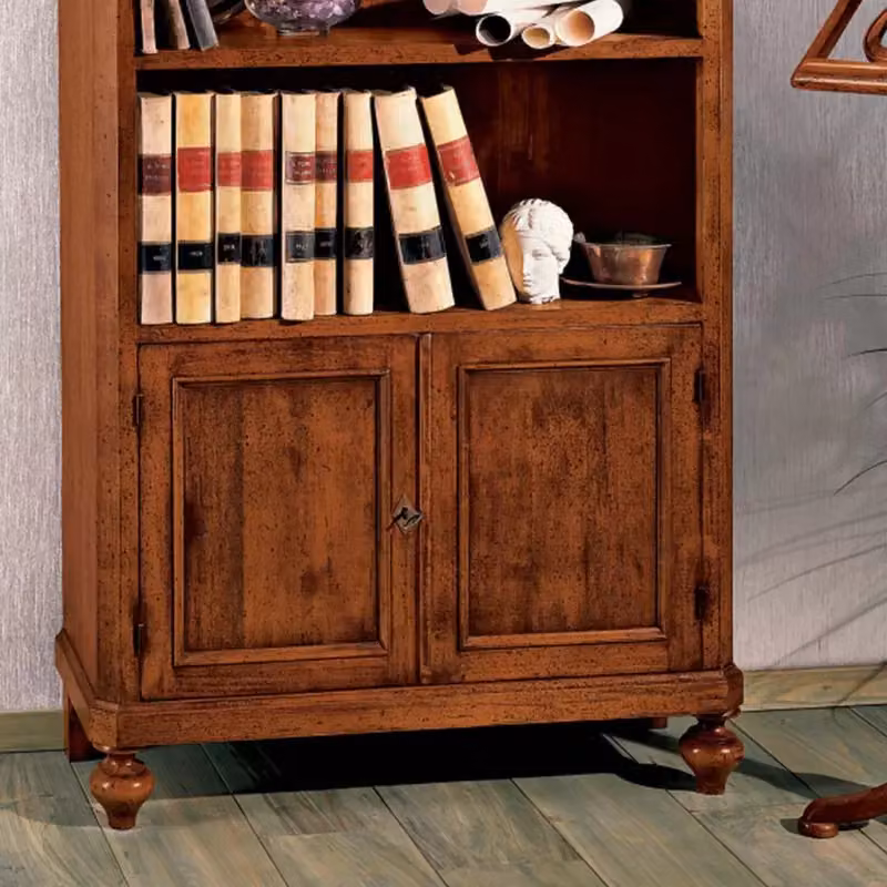 Libreria a giorno Mobili 2G in legno massello noce con 3 vani e 2 ante, L: 100 cm, P: 40 cm, H: 194 cm – 3