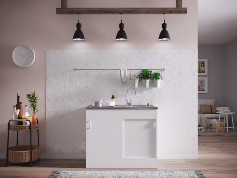 Lavello completo con mobile sottolavello con ante scorrevoli 100 x 60 cm bianco Respekta