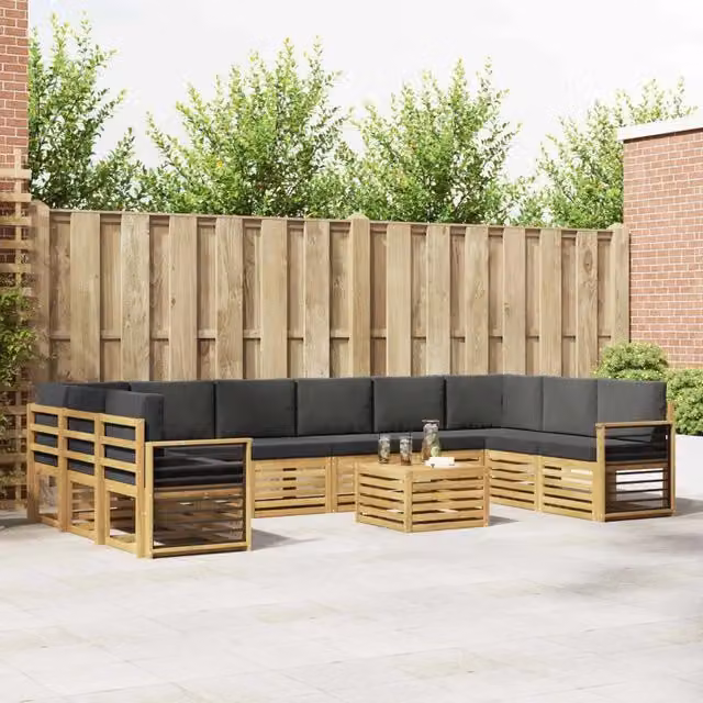 Set di divani da esterno a forma di U vidaXL in legno di acacia con tavolino da caffè, 8 pezzi, Bianco e Antracite – 1