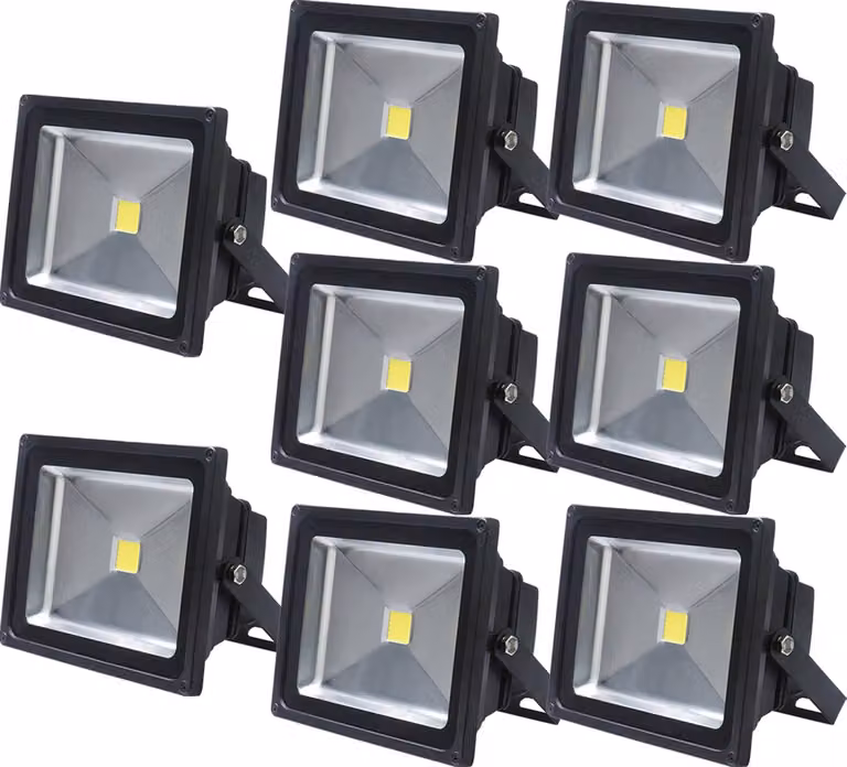 Greenmigo 8x 50W Proiettore LED bianco freddo, corpo in alluminio nero, IP65, lampada LED impermeabile, illuminazione a fascio largo, lampada da giardino a LED, proiettore da esterno