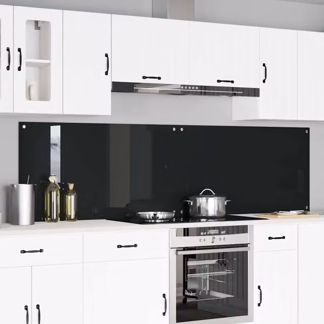 Set di 2 paraschizzi per cucina Outsunny in vetro temperato nero L: 110 cm, H: 60 cm