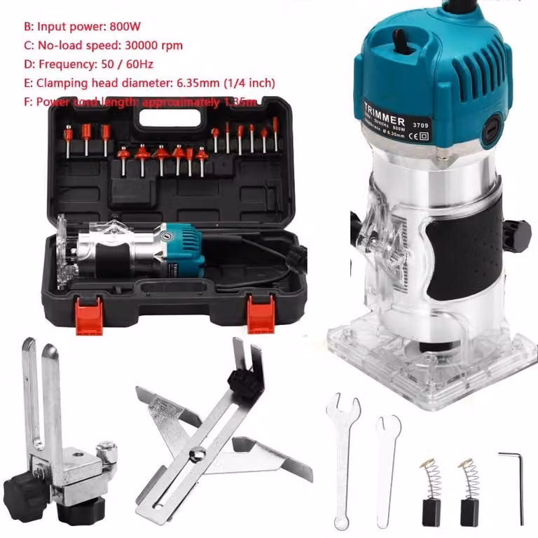Fresatrice elettrica a colonna - Modello F, 800 W - Con mandrino per trapano - 30.000 giri/min - Mandrino autoserrante da 6,35 mm - Per lavorazione del legno - Fresatura e incisione