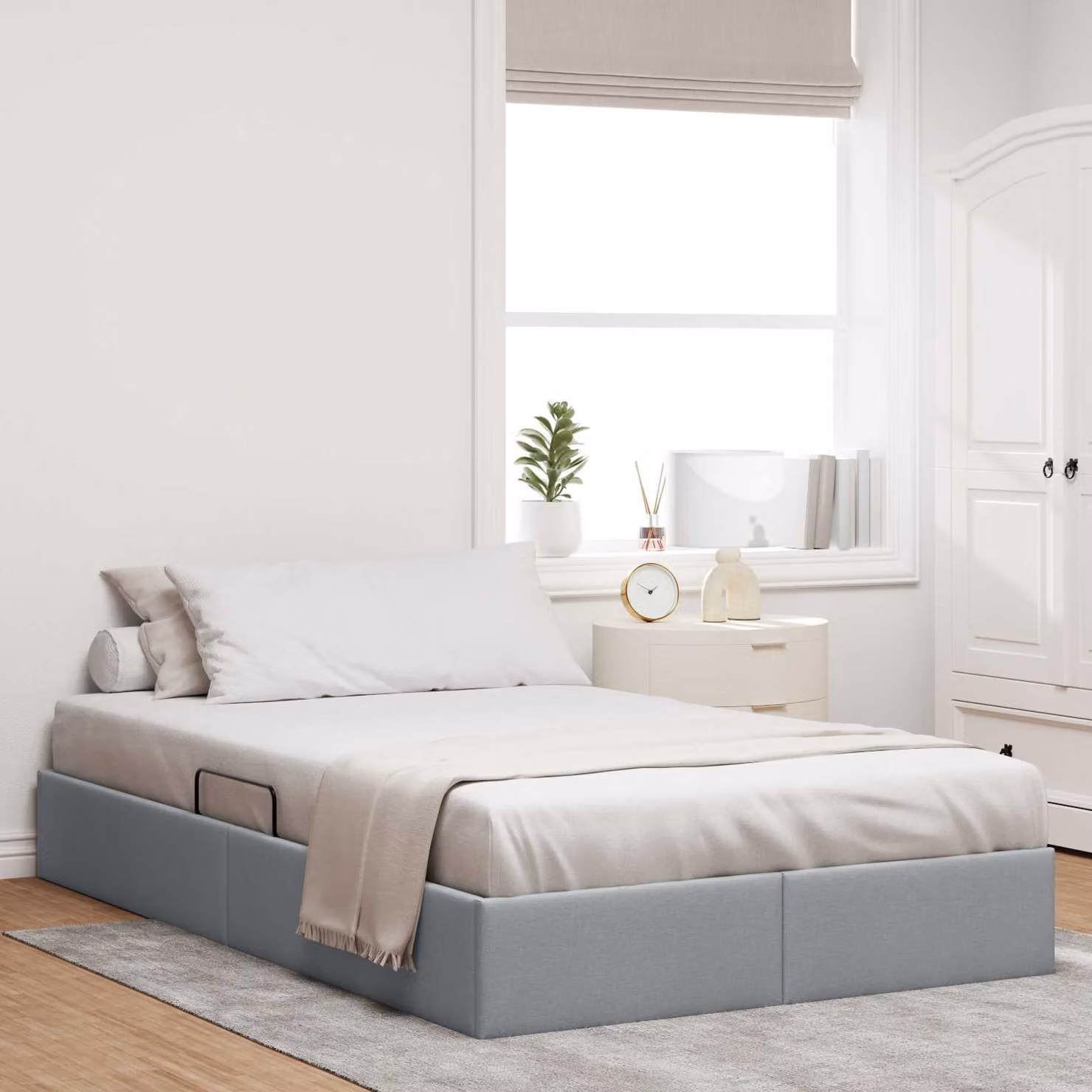 Letto ottomano vidaXL in tessuto grigio con base a sollevamento L: 120 cm, P: 200 cm, H: 23,5 cm