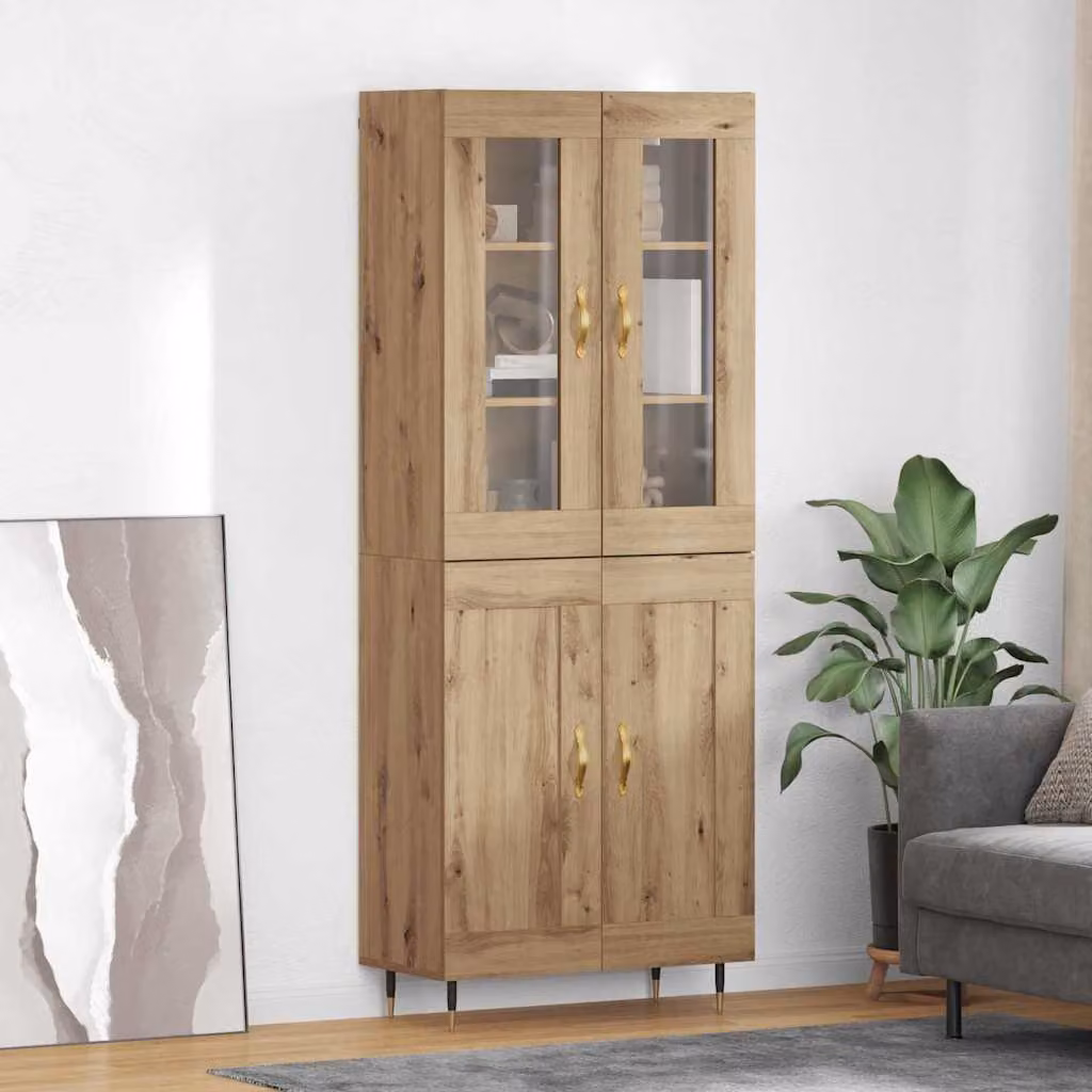 Set di 2 credenze vidaXL in stile rustico color rovere con ante in vetro, L: 69,5 cm, P: 34 cm, H: 180 cm