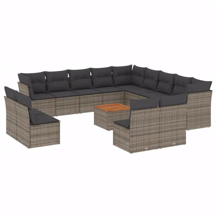 Set Divani da Giardino 14pz con Cuscini in Polyrattan Grigio