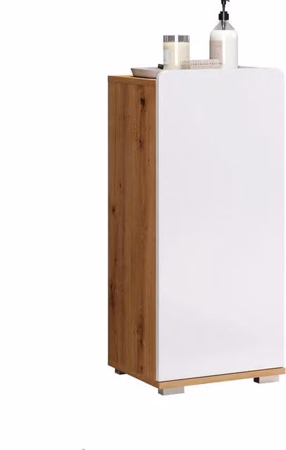 Cassa da bagno - Mobili di archiviazione - Mobili per la doccia - Supporto per la tenda doccia - Orecchiette per asciugamani - Organizzatore per la toilette - Sedia da bagno - Bianco Luccicente e Artigianale Rovere - 37 x 82 x 31 cm