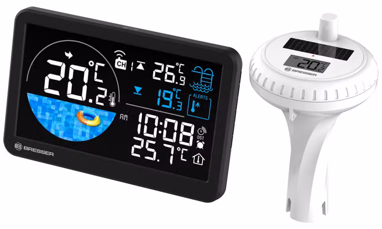 Termometro per piscine wireless con sensore solare, allarme e stazione base