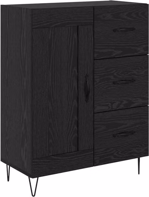 Credenza moderna in legno ingegnerizzato e metallo, colore nero, L 69,5 cm x P 34 cm x H 90 cm