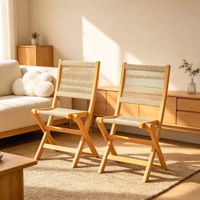 Set di 2 sedie pieghevoli da giardino Mivray in legno di acacia e PP, colore beige naturale, H 88 x L 48 x P 55,5 cm