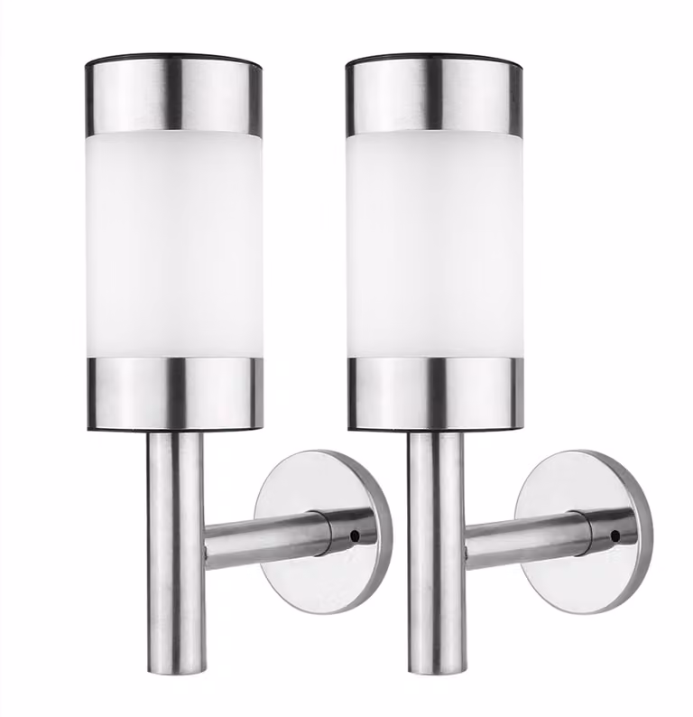 2 lampade da esterno a LED in acciaio inossidabile con alimentazione solare, supporto a muro e sensore di movimento per giardino e cortile
