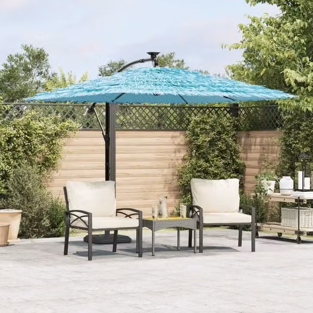 Ombrellone da giardino vidaXL blu con palo centrale in acciaio e copertura in poliestere L/P/H: 246 x 246 x 230 cm