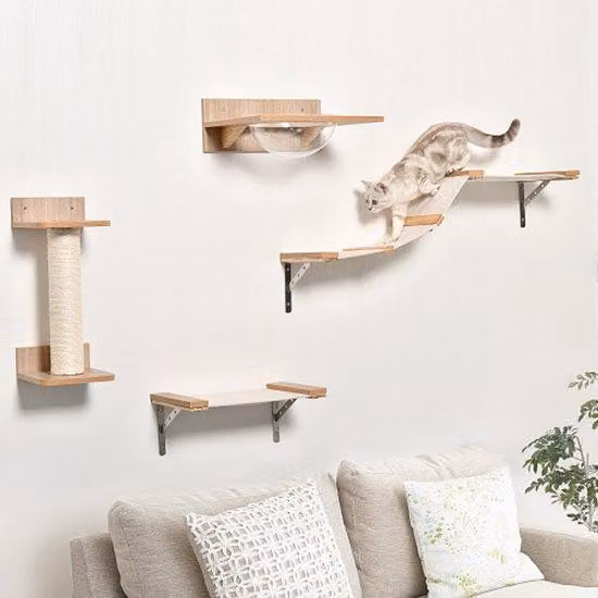 Kit per arrampicata per gatti, comprensivo di scala per gatti e amaca, color marrone chiaro, realizzato in sisal, acrilico e legno