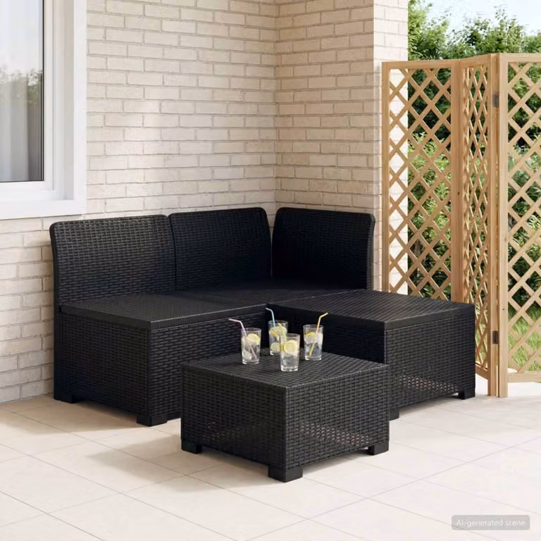 Divano da giardino a L con aspetto rattan vidaXL, colore antracite e nero, con cuscini inclusi e resistente alle intemperie