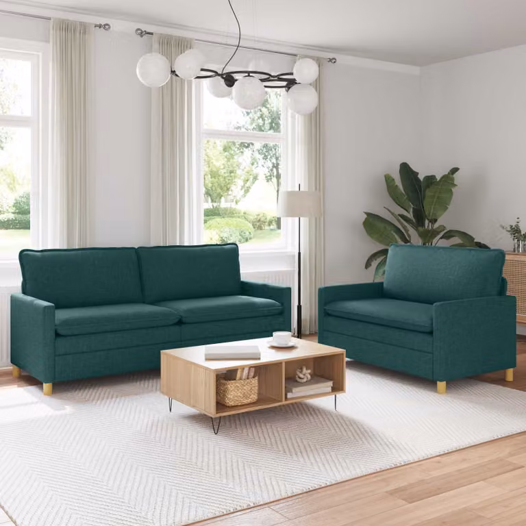 Set di 2 divani moderni vidaXL in tessuto verde scuro e nero con struttura in metallo e coperture rimovibili per il tuo soggiorno