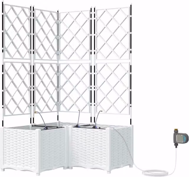 Set di 3 fioriere da giardino in plastica e acciaio inossidabile, colore bianco, H x L x P: 142 x 80 x 80 cm