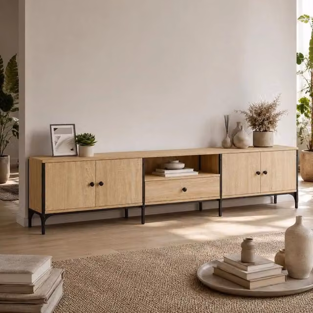 TV Cabinet With Drawer Sonoma Oak 200x25x44cm Wood Material