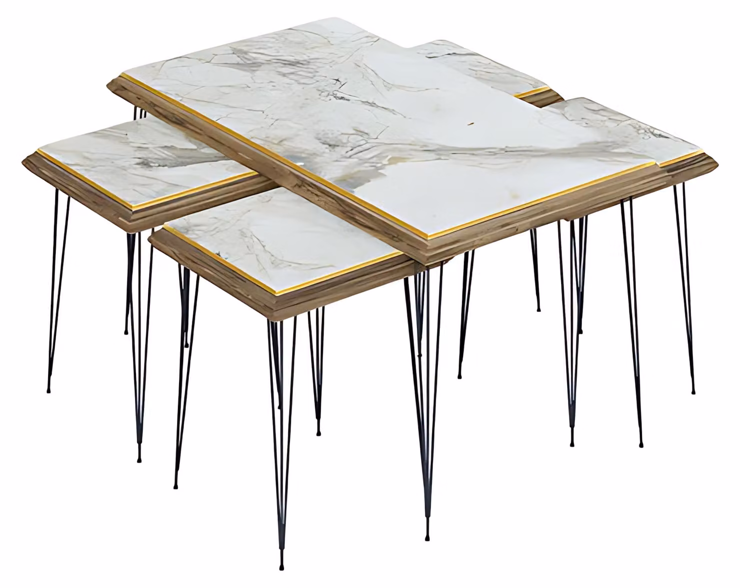 Eleganter weißer Couchtisch mit Beistelltischen aus MDF und Edelstahl