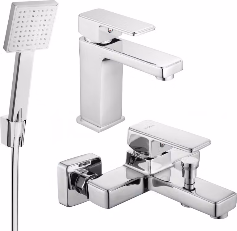 Set di miscelatori MEXEN CETUS V miscelatore per lavabo + miscelatore per vasca con doccia cromo