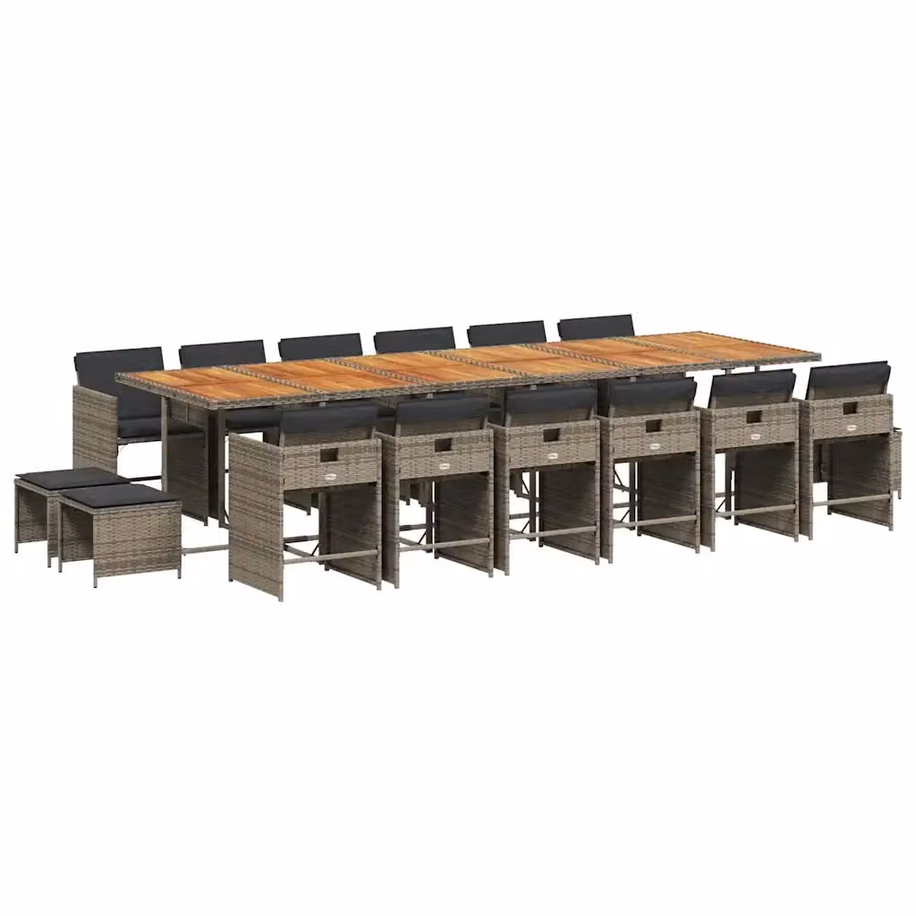 Set da Pranzo da Giardino 17pz vidaXL in Polyrattan Grigio e Marrone con Cuscini e Tavolo in Legno di Acacia – 2