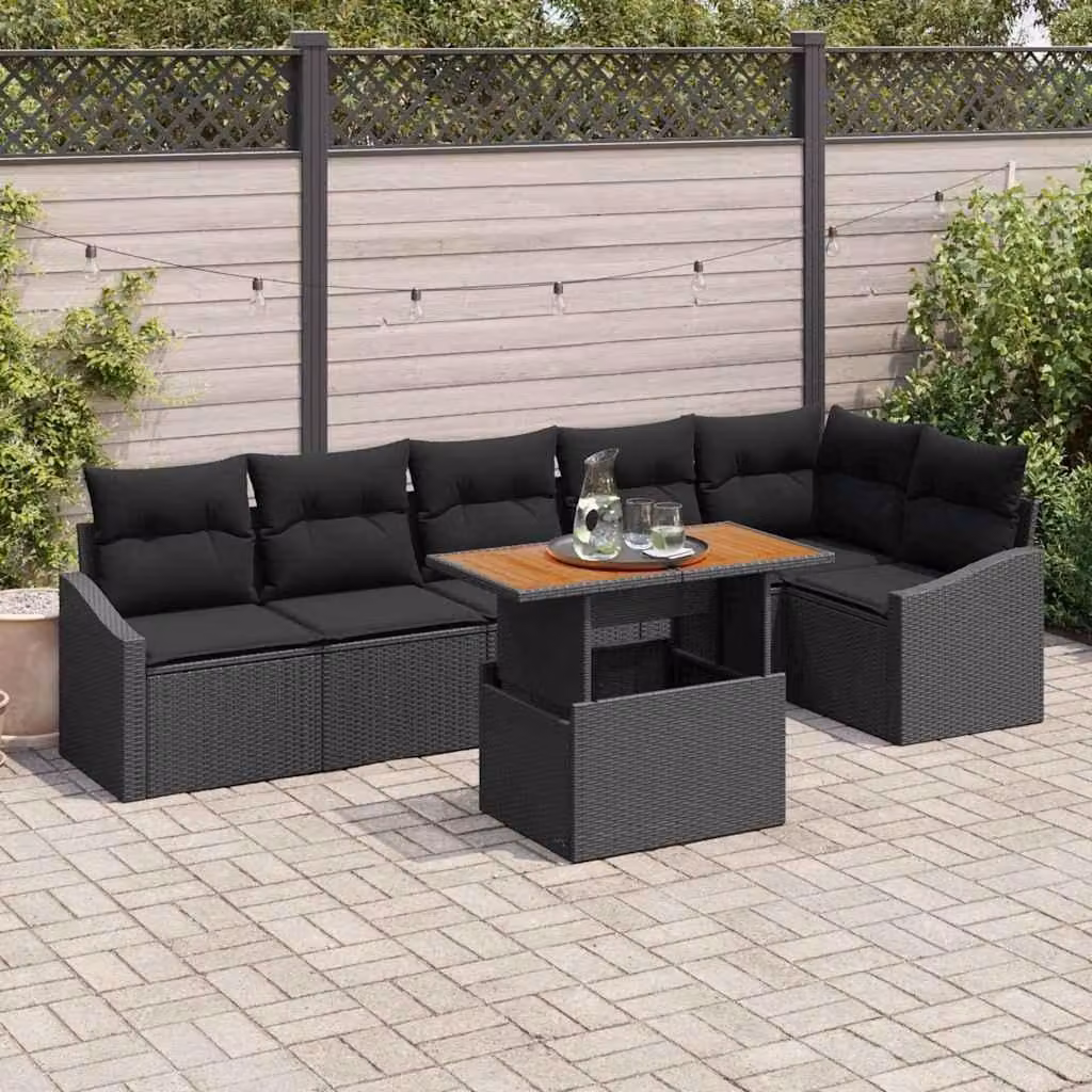 Maison Exclusive - Set da giardino composto da 7 pezzi, divano, in rattan sintetico nero