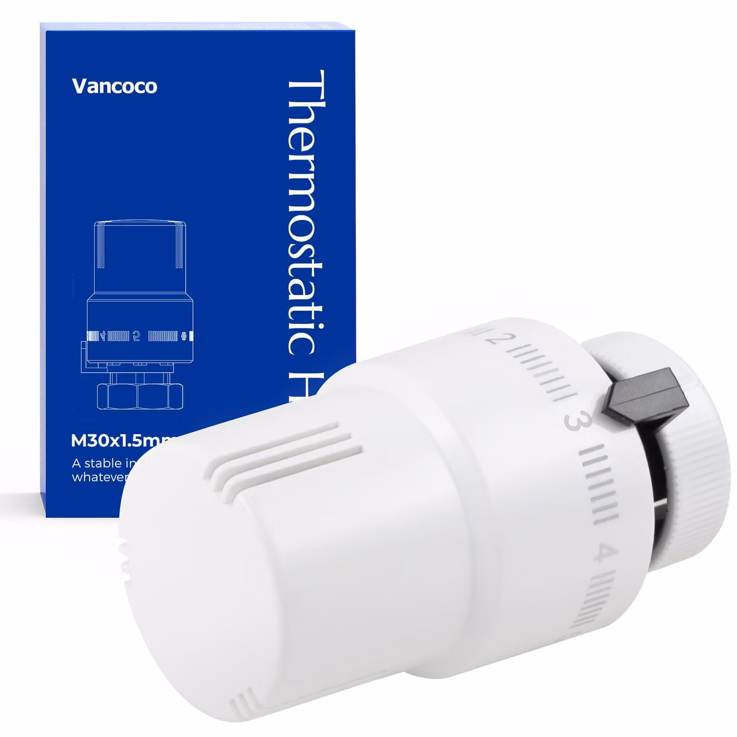 Testa termostatica per valvola radiatore, filettatura M30 x 1,5 mm, protezione antigelo, sensore a liquido