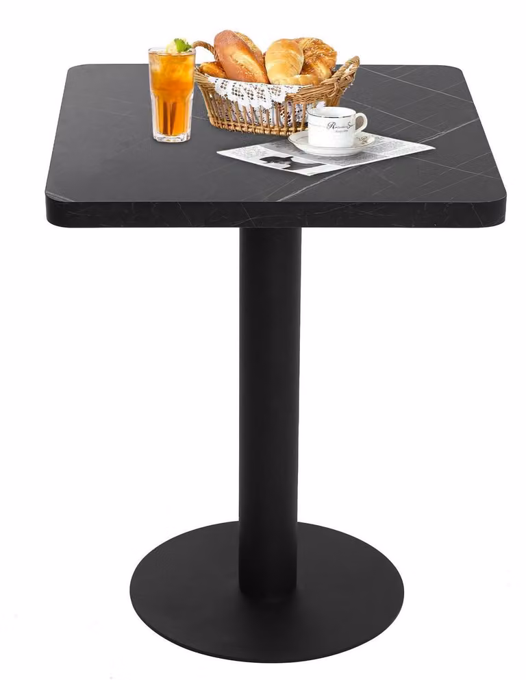 Tavolo quadrato da pranzo, 60x60 cm, effetto marmo nero, struttura in metallo, piano in MDF