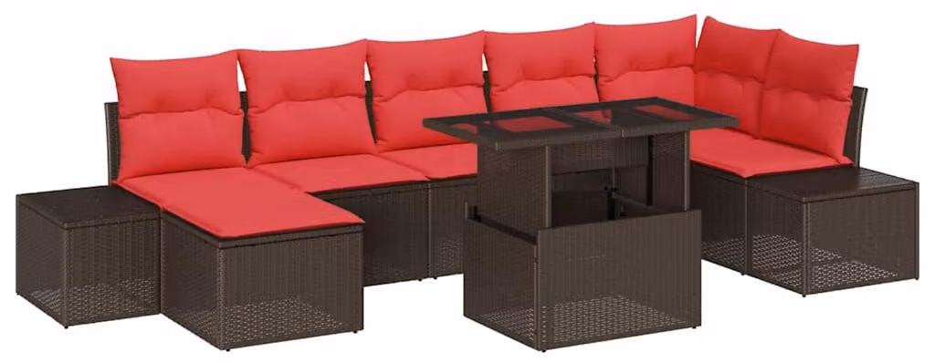 Set di divani da giardino, 8 pezzi, color marrone, in rattan sintetico