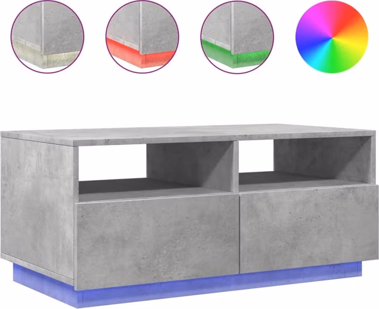 Tavolino da Soggiorno con Luci LED Grigio Cemento 90x49x40 cm