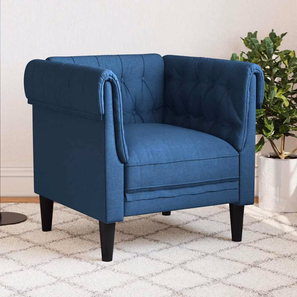 Poltrona Chesterfield vidaXL in tessuto blu con braccioli