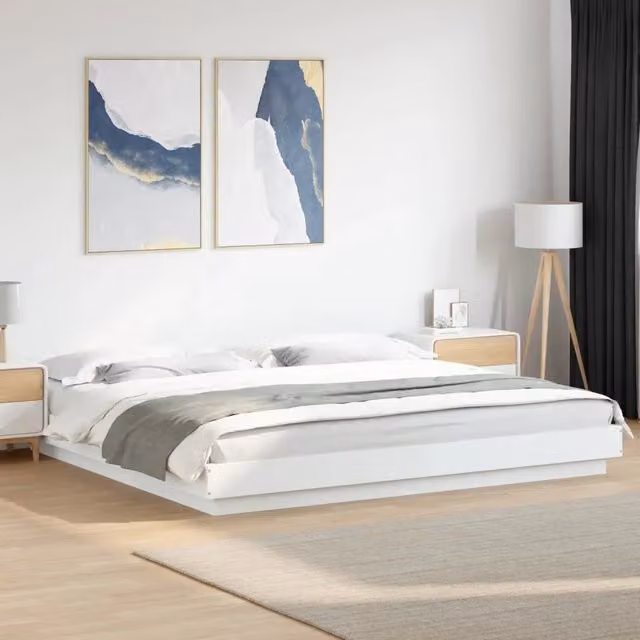 Giroletto con Luci LED-Struttura Letto Bianco 200x200 cm in Legno Multistrato 298446