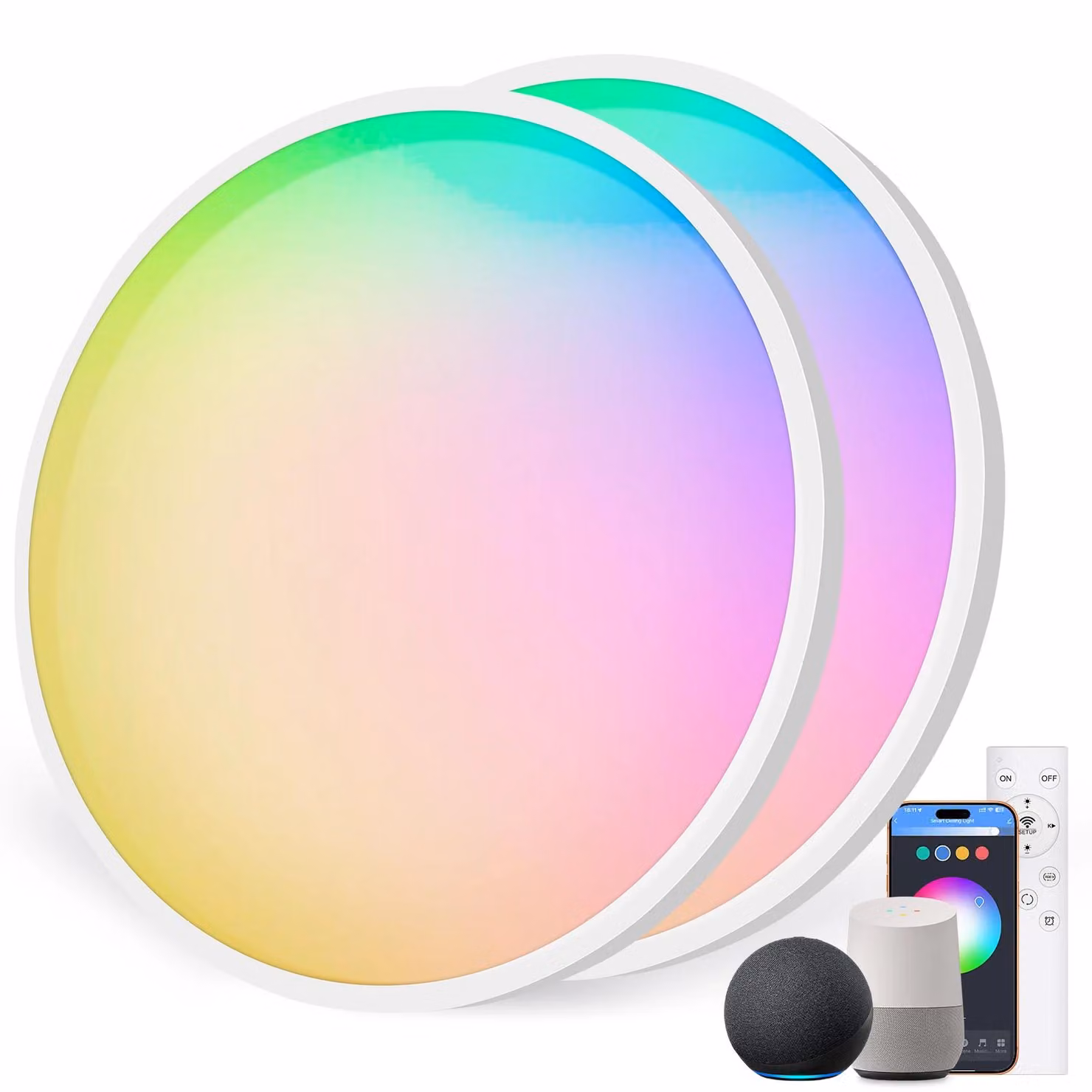 Plafoniera, controllo intelligente, colori RGB, 2 pezzi, intercambiabile, BIANCO