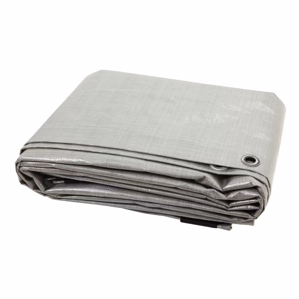 Telo protettivo da 160 g/m², colore argento, 4 x 4 metri, impermeabile. Telo con occhielli, adatto per uso industriale, edile, nautico, per piscine, camion, legno, imbarcazioni, campeggio. Disponibile al metro. Ideale per sabbionari, mobili da esterno, tr