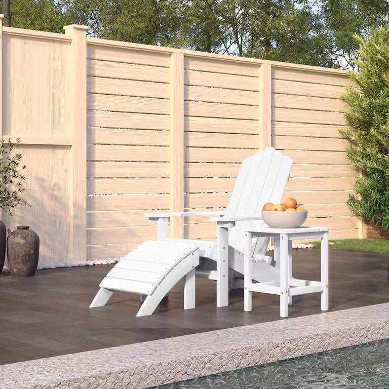 Set da giardino Adirondack vidaXL con poggiapiedi e tavolo in HDPE bianco