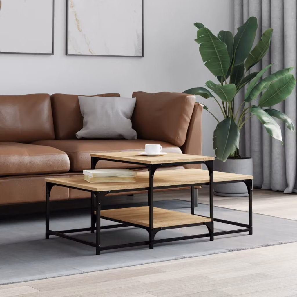 Tavolino da salotto moderno vidaXL in legno e metallo color rovere, L 102 x P 60 x H 45 cm