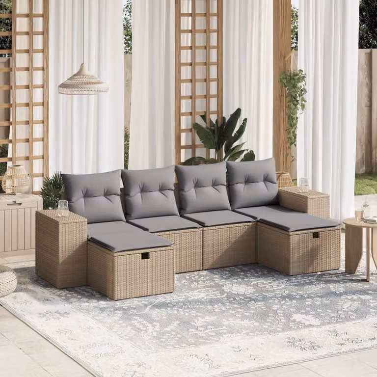 Maison Exclusive - Set Divano da Giardino 6 pz con Cuscini Beige Misto Polyrattan