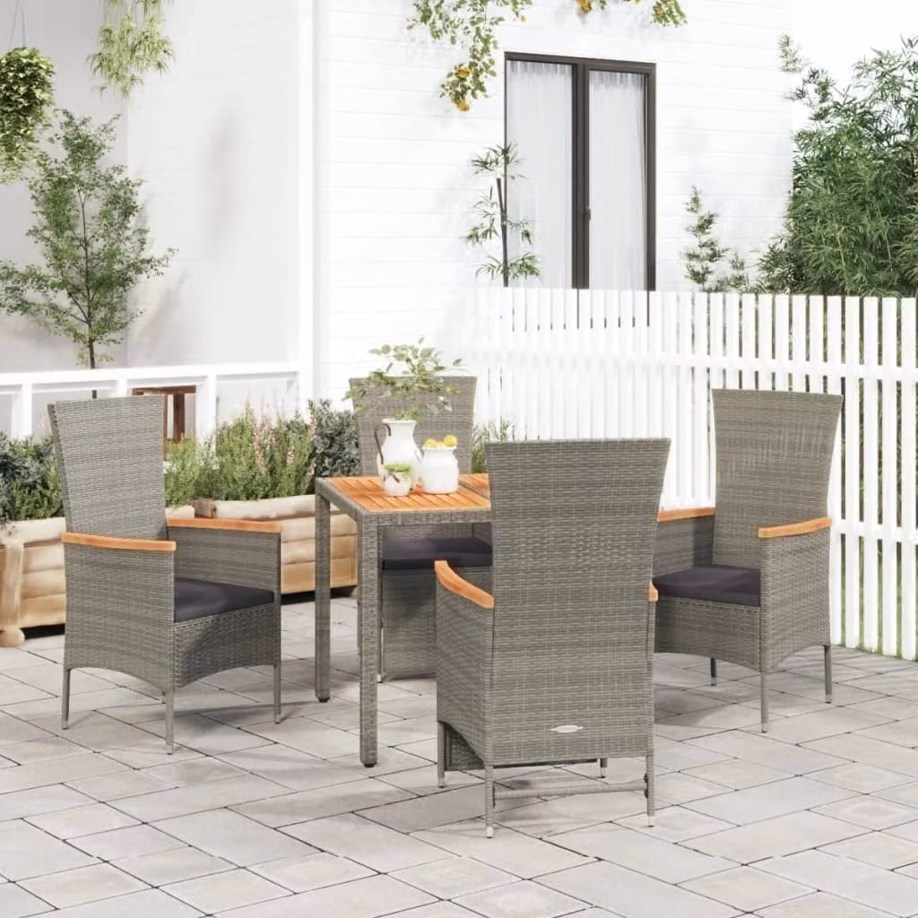 The Living Store Set da pranzo da giardino 5 pezzi con cuscini in poly rattan grigio