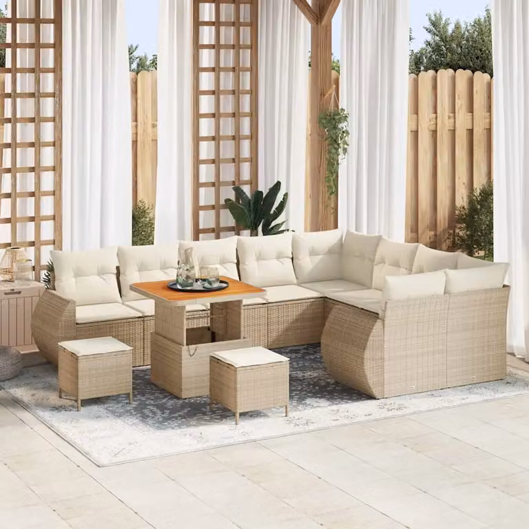Set Divano da Giardino vidaXL 12 Posti Moderno con Cuscini Beige e Bianco in Metallo e Tessuto Resistente ai Raggi UV