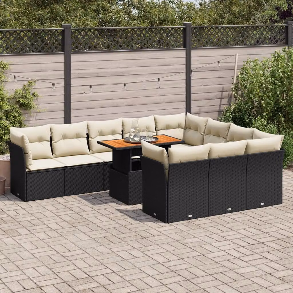 Maison Exclusive - Set Divani da Giardino 11 pz con Cuscini in Polyrattan Nero
