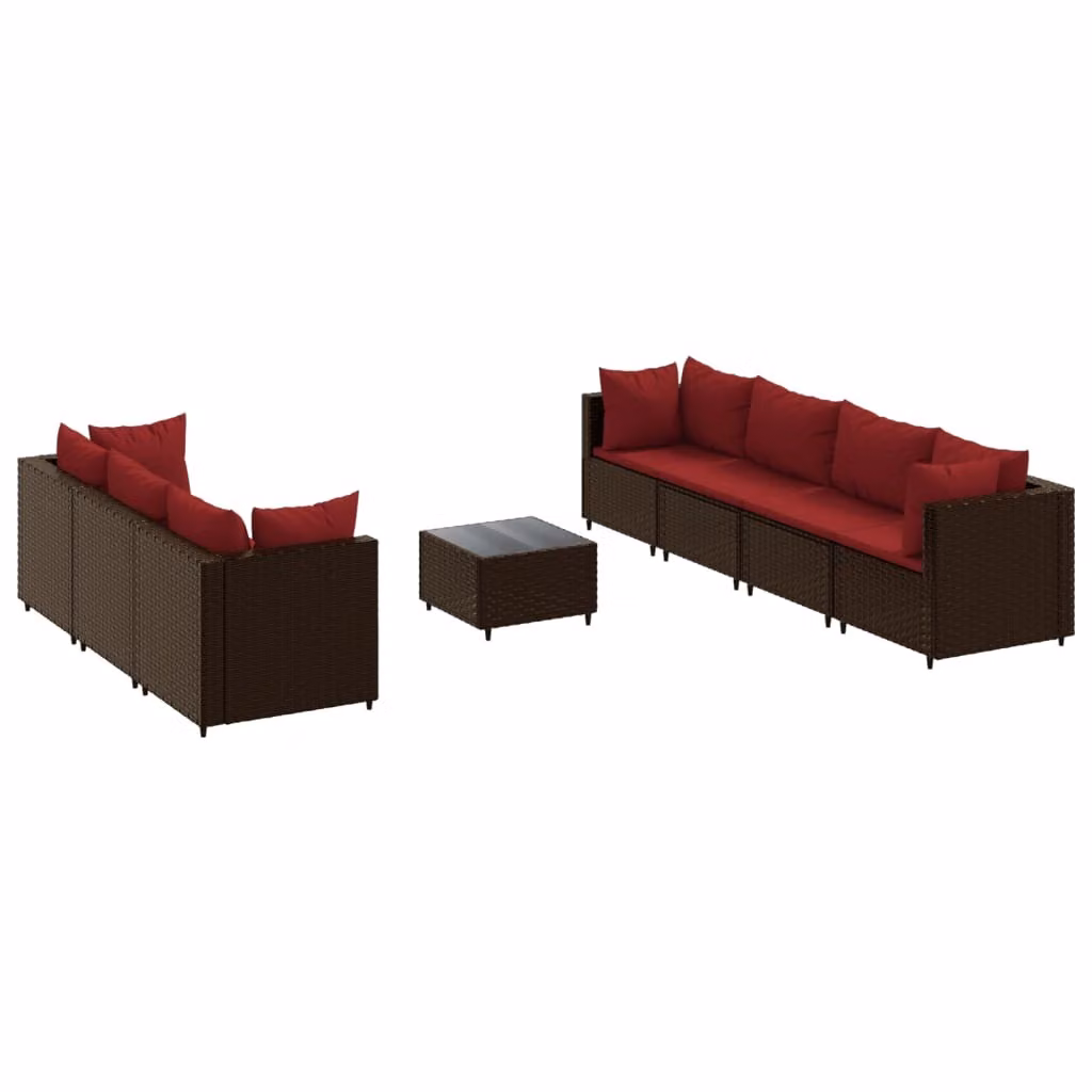 Set Divani da Giardino 8 pz con Cuscini in Polyrattan Marrone