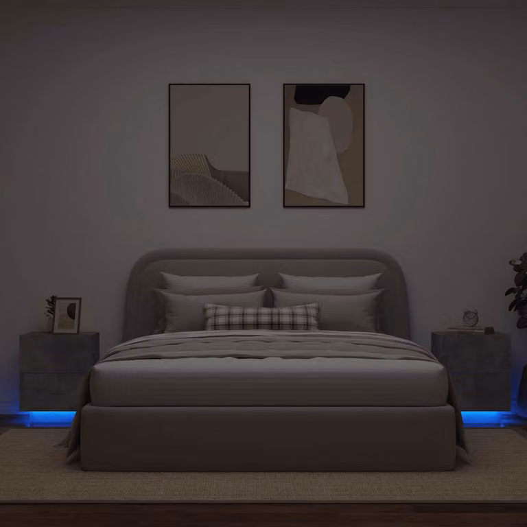 Set di 2 comodini sospesi vidaXL con luci LED integrate in legno e MDF, colore grigio