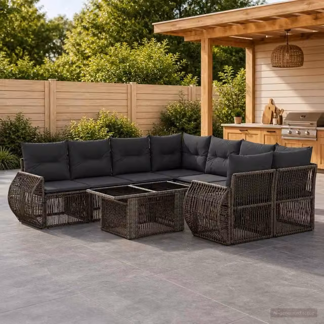 Set Divano da Giardino 9 pz Grigio e Grigio Scuro polyrattan 3436916