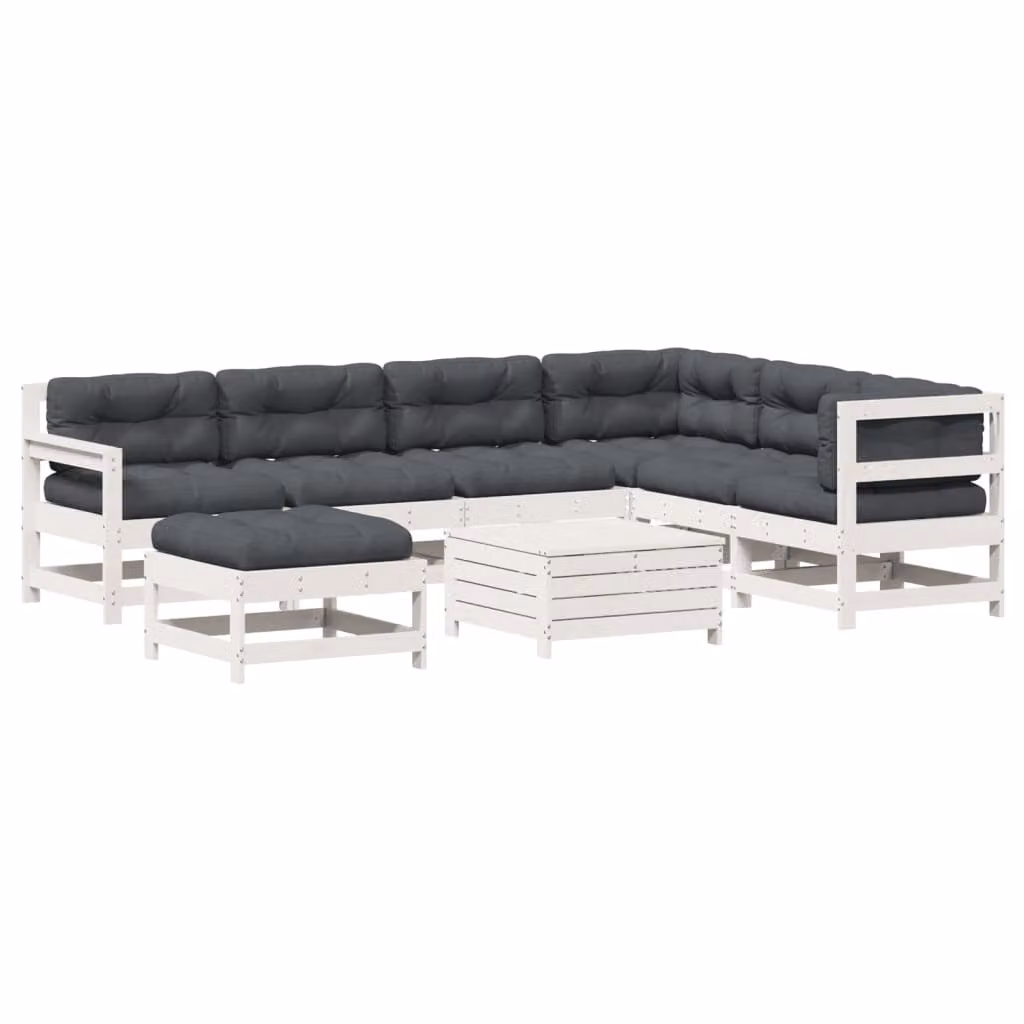 SYFAX™ Set Salotto Giardino 8pz con Cuscini Bianco Legno Massello Pino