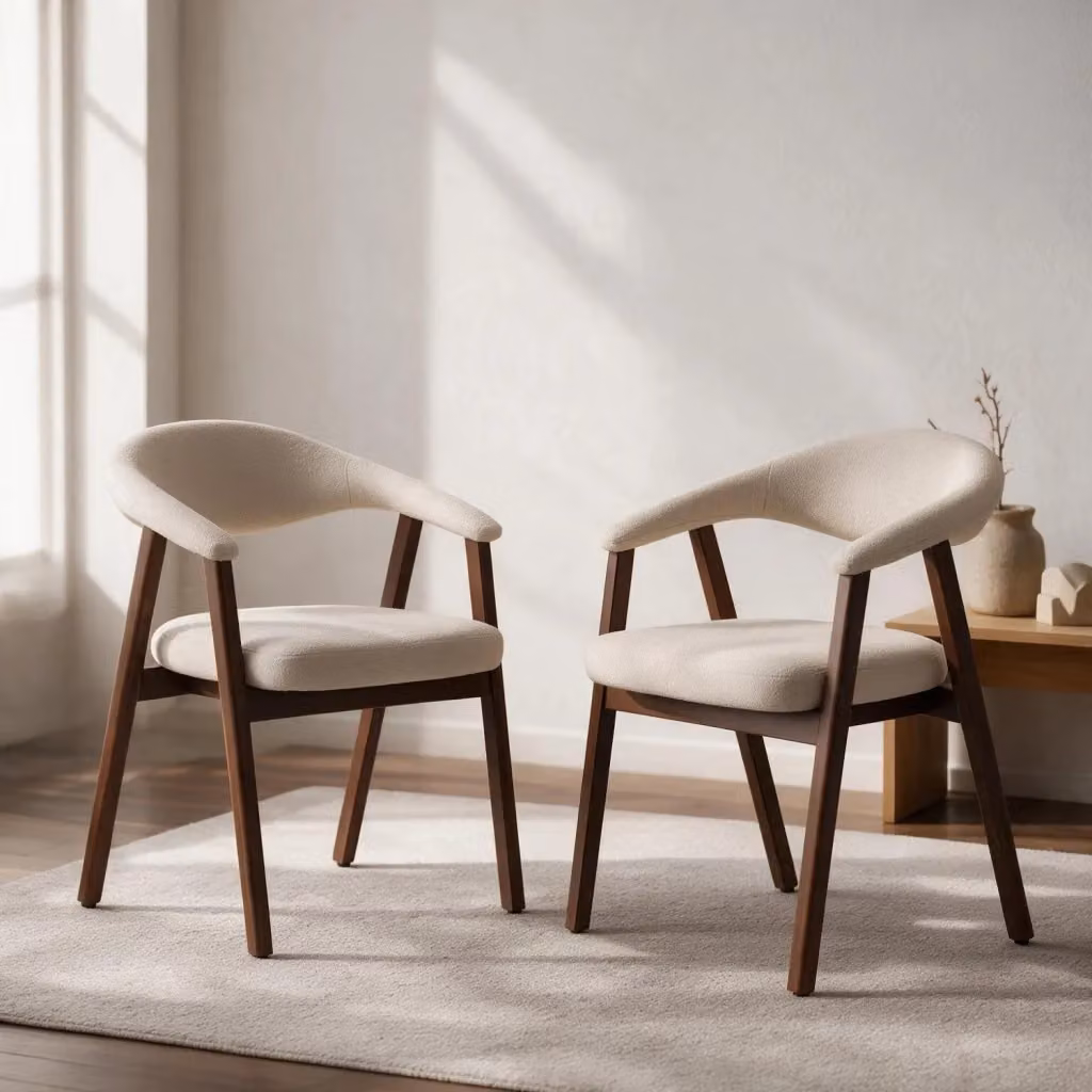 Set di 2 sedie BARBARA in legno di faggio e tessuto bouclé beige con braccioli per soggiorno o ufficio – 2