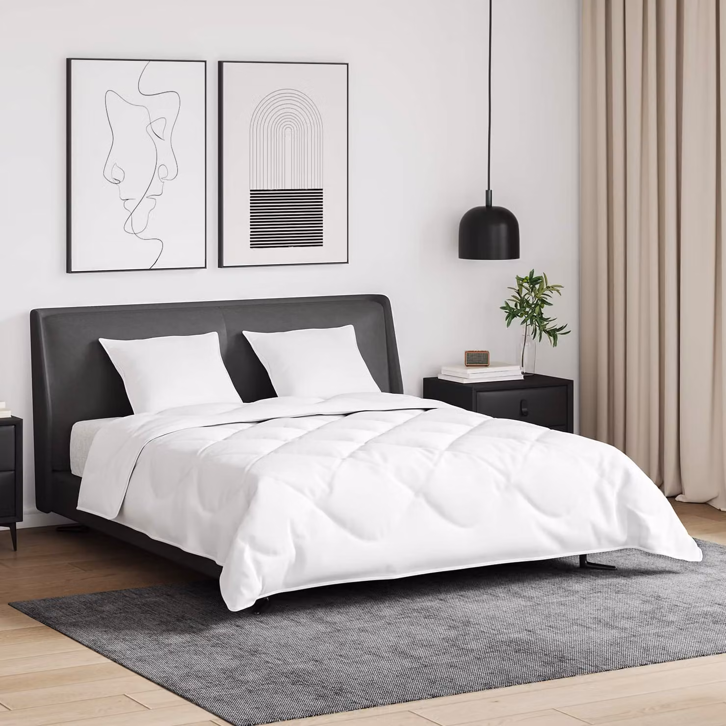 Set di 3 piumoni e cuscini vidaXL in cotone bianco con piuma d'anatra traspirante e anallergica per adulti