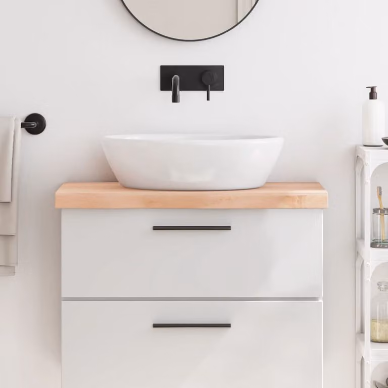 vidaXL Piano Bagno in Legno Massello Non Trattato, Colore Marrone, L: 80 cm, P: 40 cm, H: 2-6 cm